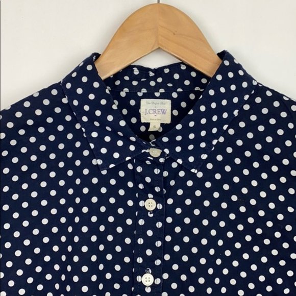 J.Crew S Factory Classic Perfect Shirt Button Down Navy Polka Dots Cotton - Picture 2 of 11